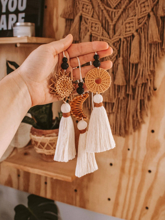 Rattan Oil Diffuser Car Charm / Boho Mini Macrame Hanging