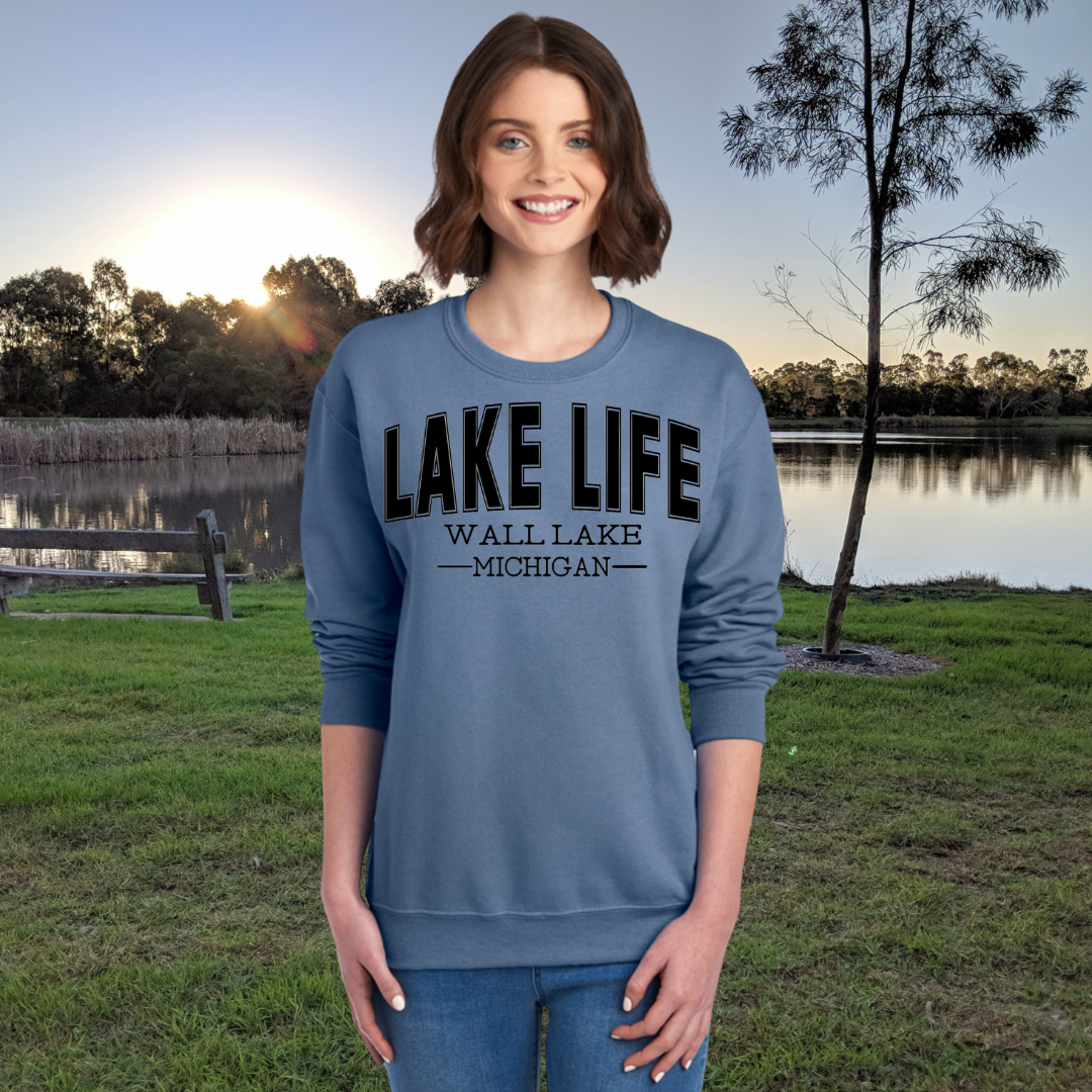 Wall Lake Michigan Crewneck Sweatshirt - Wall Lake - Michigan - Lake Life
