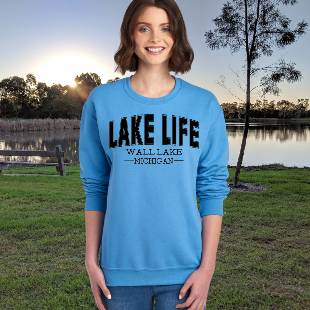 Wall Lake Michigan Crewneck Sweatshirt - Wall Lake - Michigan - Lake Life