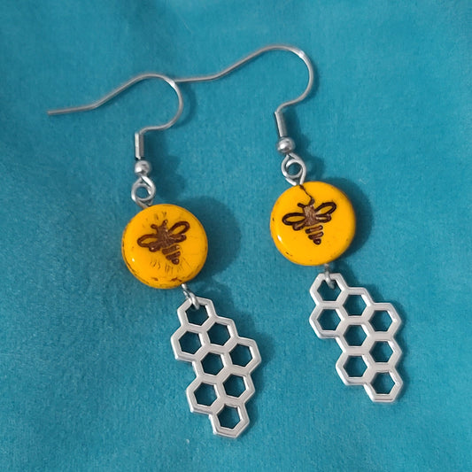 Bee Honeycomb Wire Wrapped Earrings