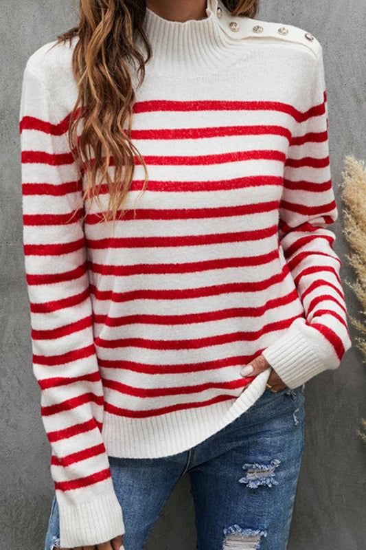 Casual Stripe Sweater - High Neck Sweater - Comfy Sweater