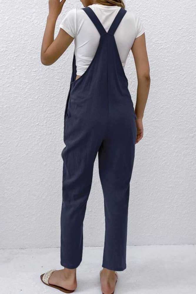 Solid Color Pocket Jumpsuit Navy