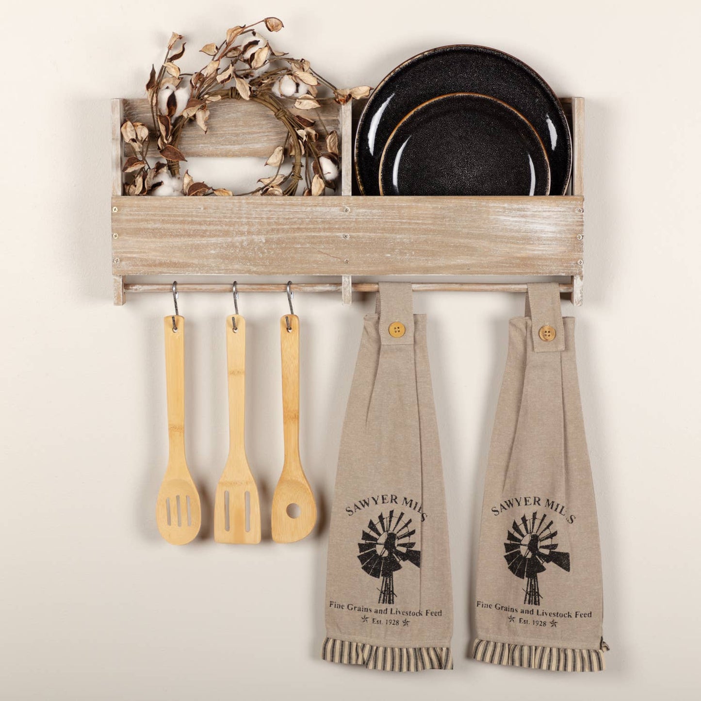 Sawyer Mill Charcoal Windmill Button Loop Kitchen Towel