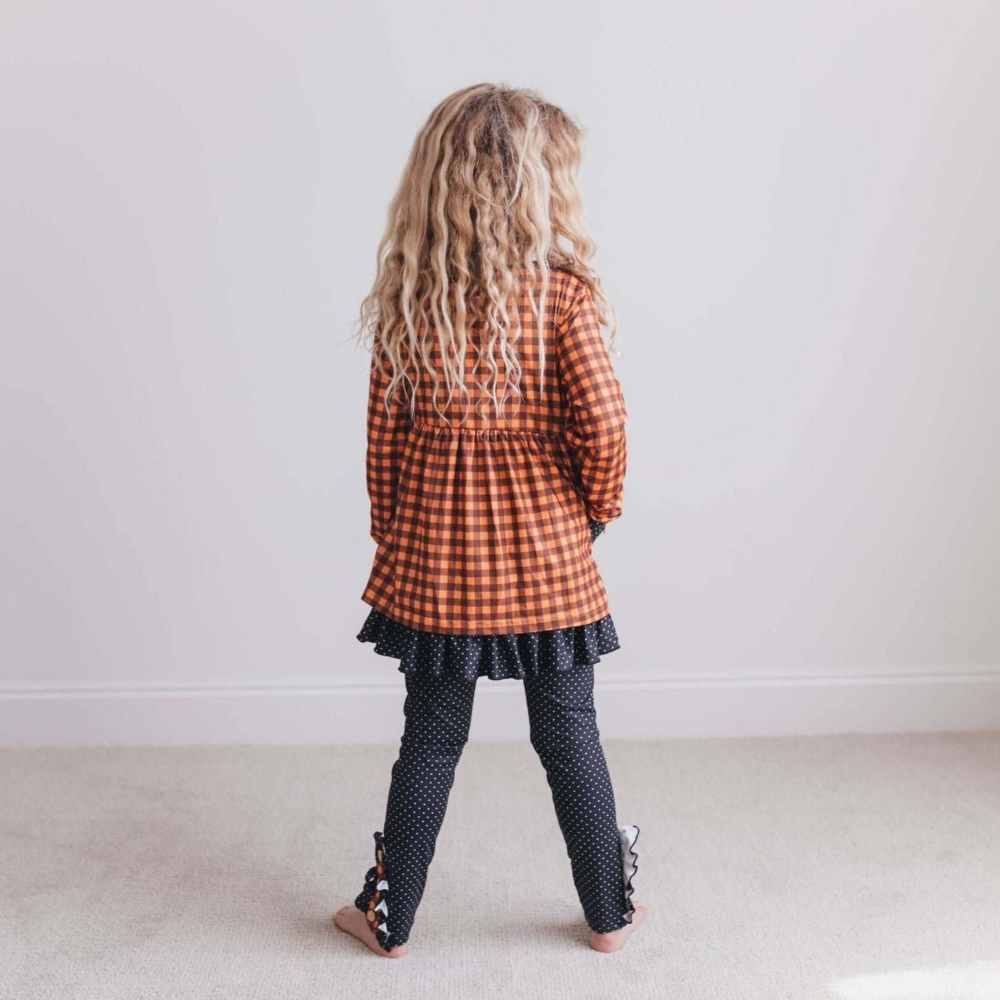 Girls Gingham Check Button Pocket Fall Pant Set