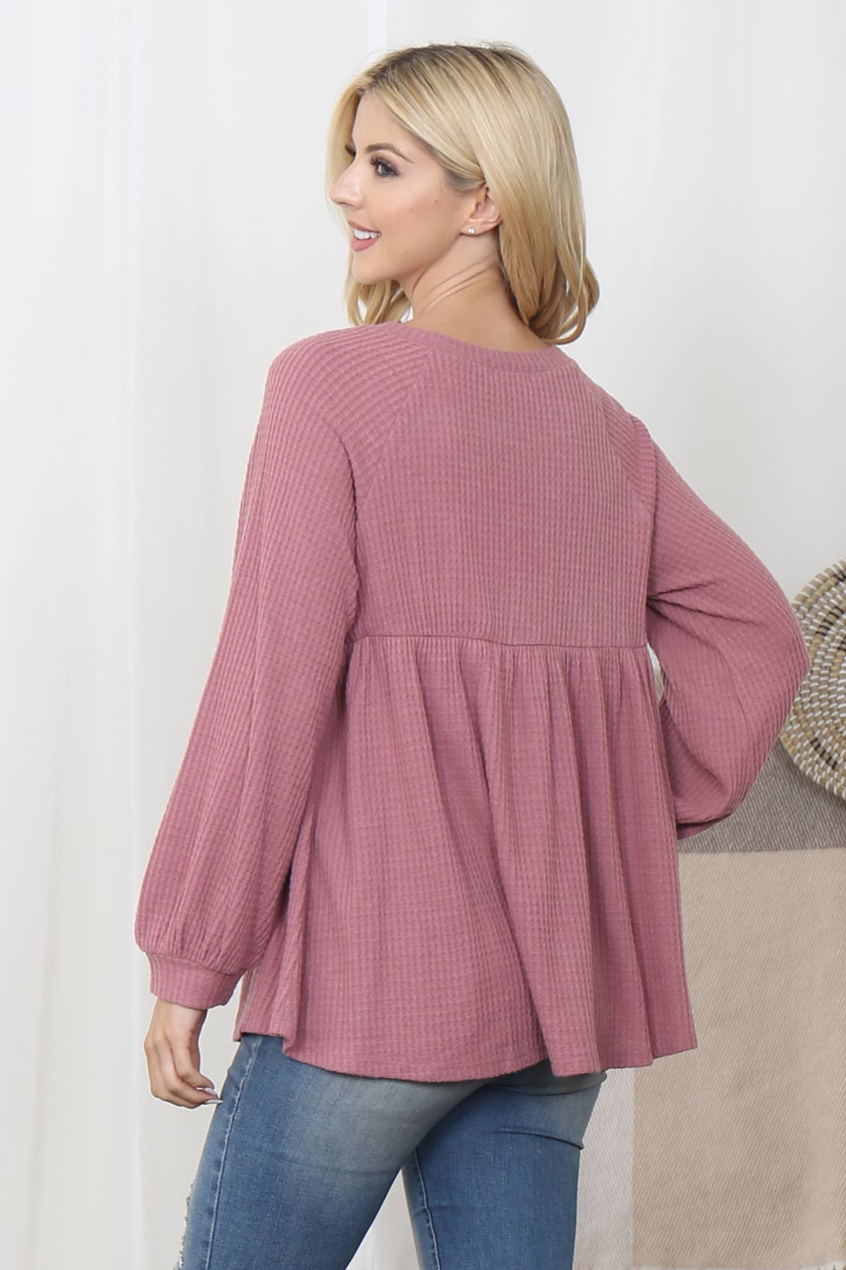 Baby Doll Long Sleeve Waffle Top