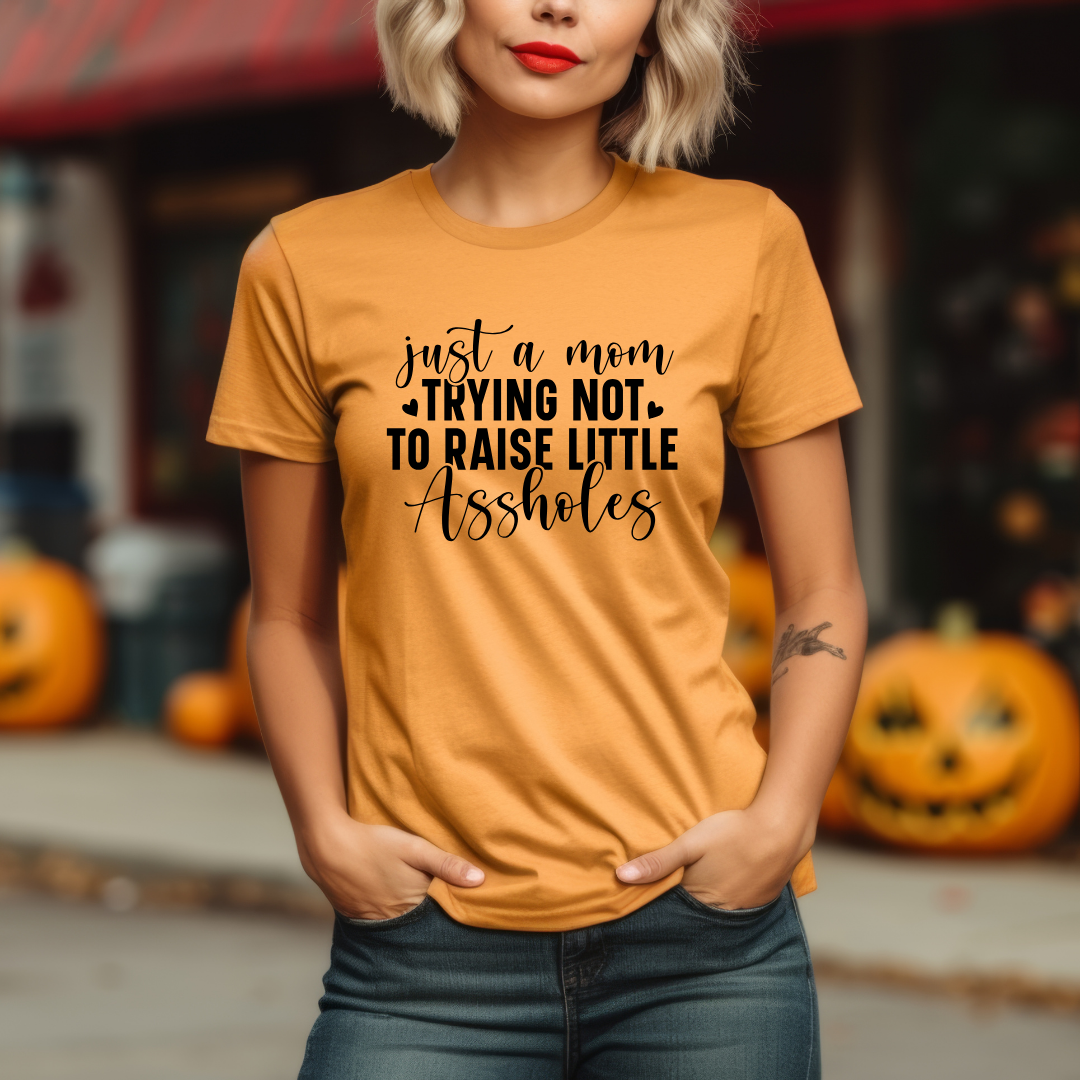 Just a Mom Trying NOT to Raise Little A**holes - Mom T-shirt