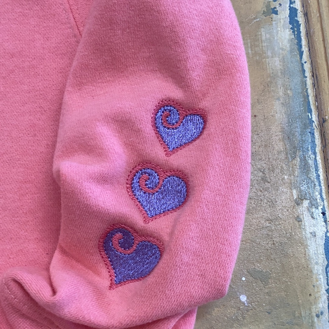 Fleece Pullover Hoodie with Embroidered hearts on sleeve