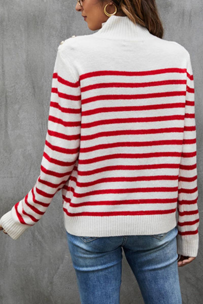Casual Stripe Sweater - High Neck Sweater - Comfy Sweater