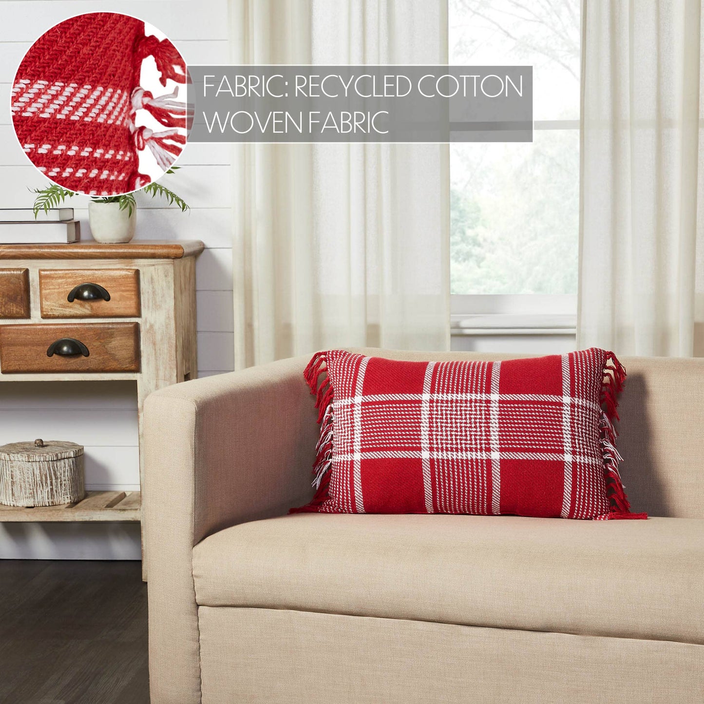 Eston Red White Plaid Pillow Fringed