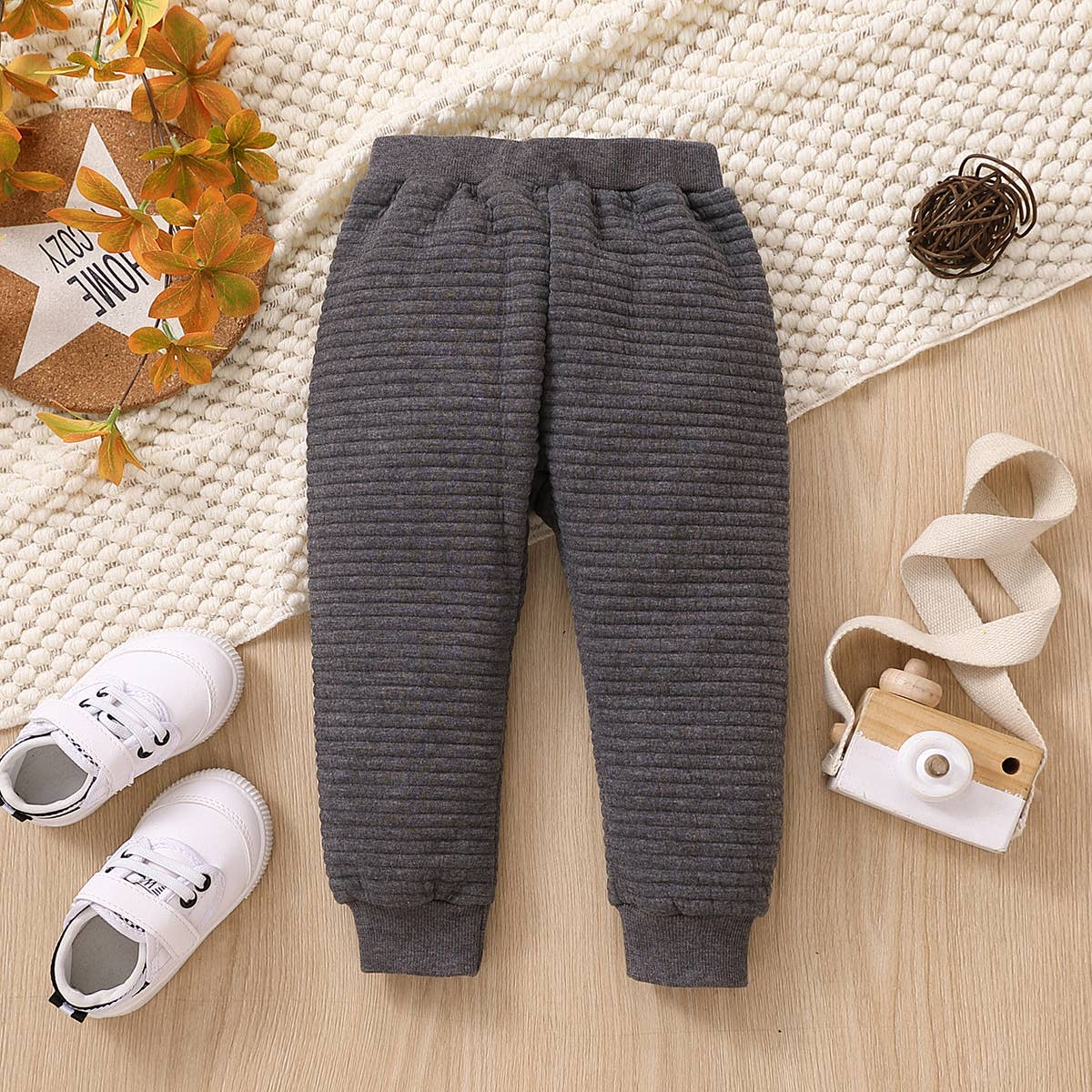 Toddler Boy/Girl Basic Textured Color Elasticized Pants: Brown / 3 Years