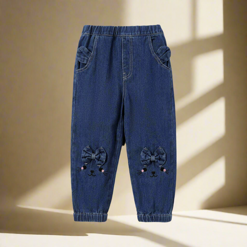 Toddler Girl Denim Jeans - With Bunny Embroidered on Knee