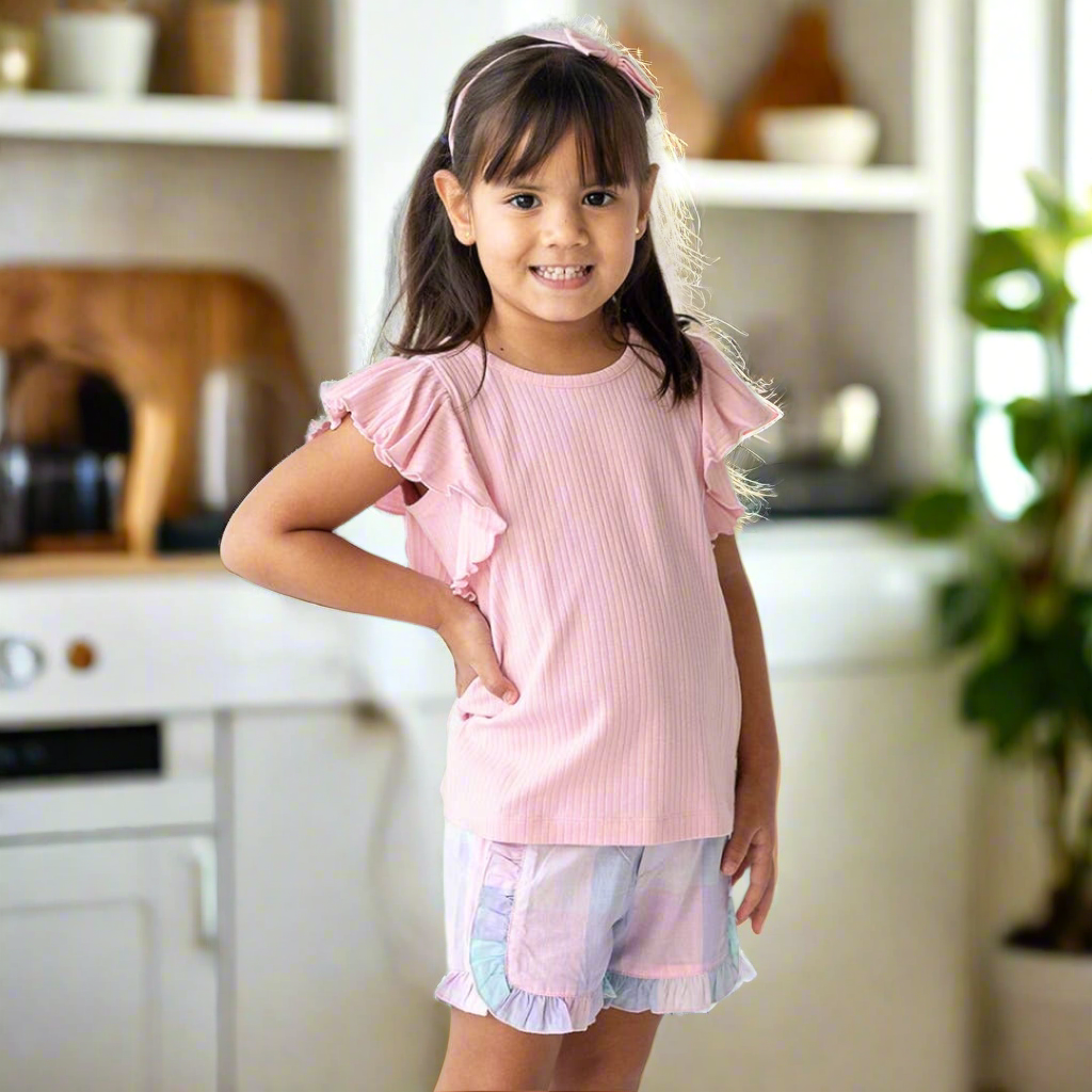 Girls Plaid Ruffle Shorts