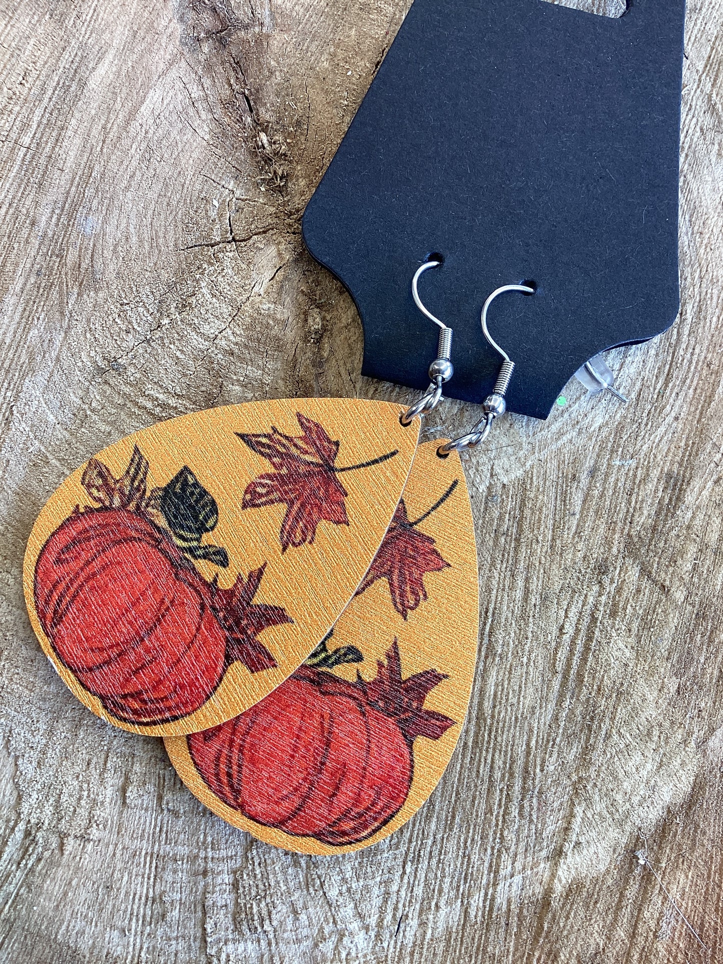 Fall Earrings - Teardrop Pumpkin and Leaves