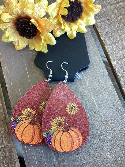 Fall Earrings - Teardrop Pumpkin and Sunflower