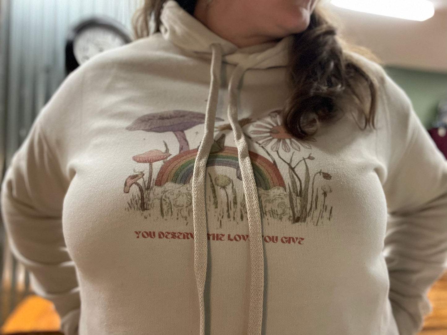 GRAPHIC CROP HOODED SWEATSHIRT - YOU DESERVE THE LOVE YOU GIVE