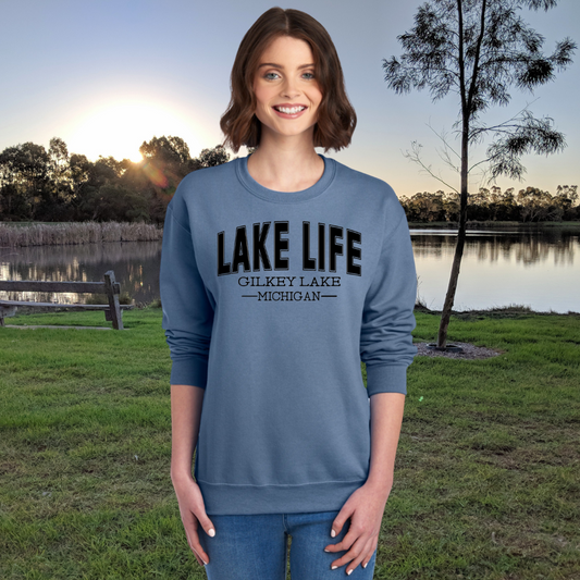 Gilkey Lake, Michigan Crewneck Sweatshirt - Gilkey Lake - Michigan - Lake Life