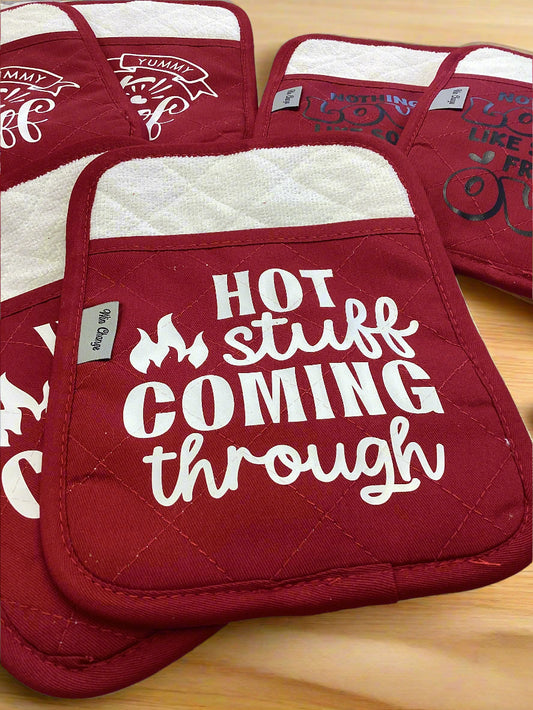Hot Stuff Coming Through - Kitchen Silicone Pot Holder - Heat Resistant - Pocket - Non Slip Grip Potholder for Kitchen Baking Cooking