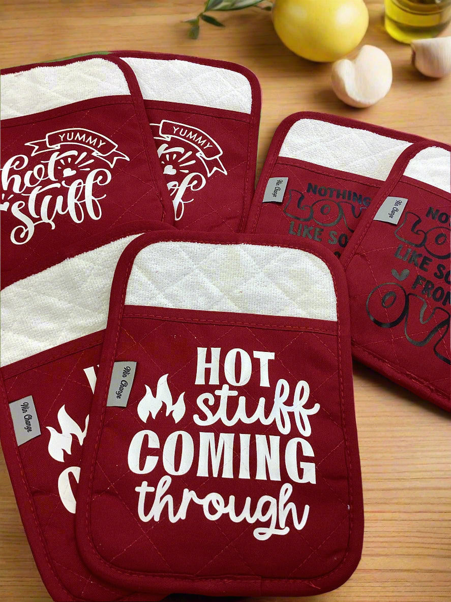 Hot Stuff Coming Through - Kitchen Silicone Pot Holder - Heat Resistant - Pocket - Non Slip Grip Potholder for Kitchen Baking Cooking