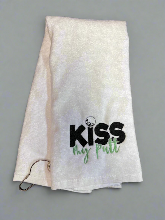 Kiss My Putt - Golf Towel - Embroidered Golf Tri-Fold Towel