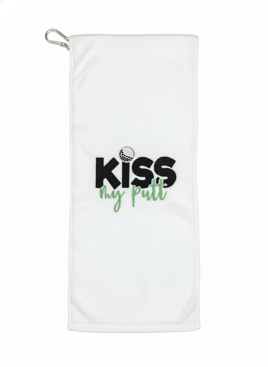 Kiss My Putt - Golf Towel - Embroidered Golf Tri-Fold Towel