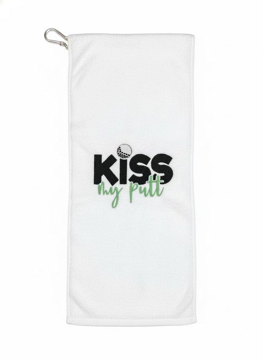 Kiss My Putt - Golf Towel - Embroidered Golf Tri-Fold Towel