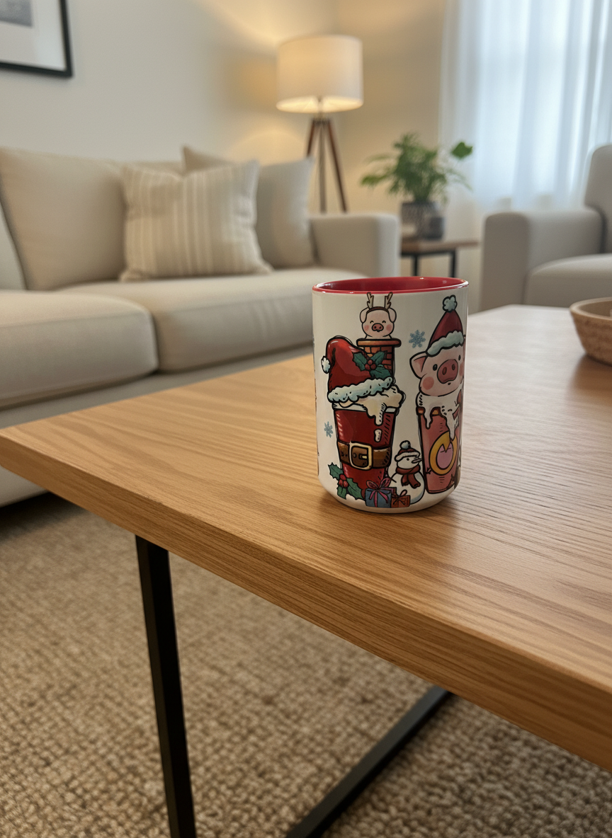 Wintery Piggy Mug 15 oz