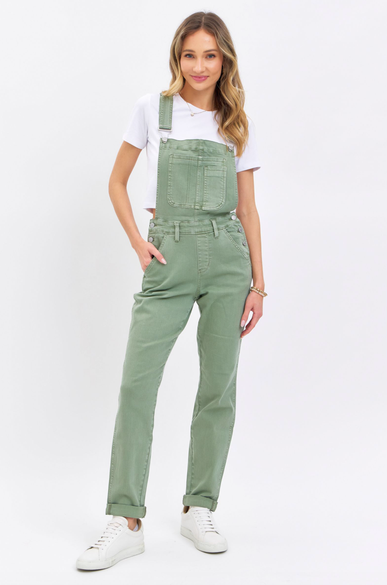JUDY BLUE - GARMENT DYED OVERALL - BOYFRIEND - SAGE