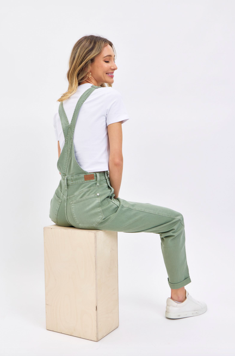 JUDY BLUE - GARMENT DYED OVERALL - BOYFRIEND - SAGE