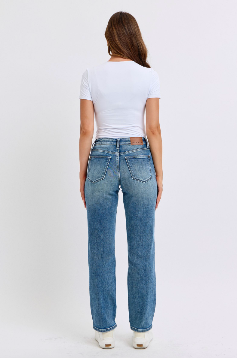 JUDY BLUE - Mid Rise - Contrast Wash Destroy - Dad Jean