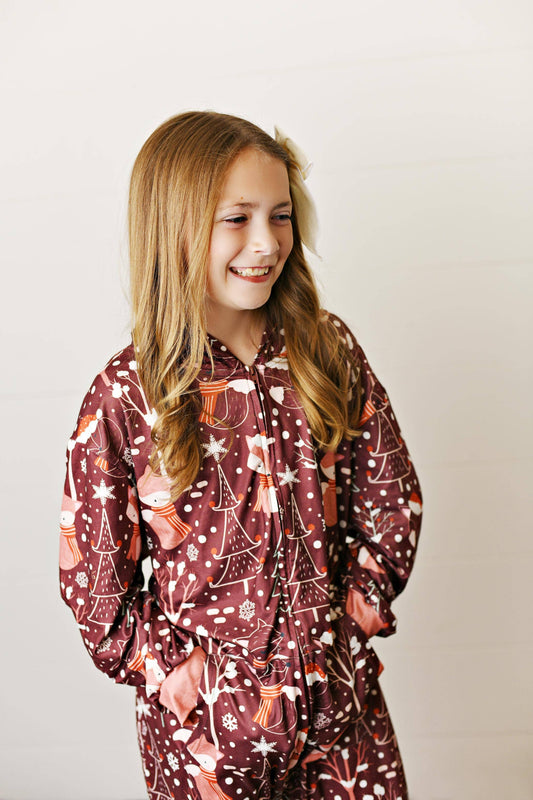 Kids Winter Fox Lounge Zip Hoodie Onesie with Critter Ears
