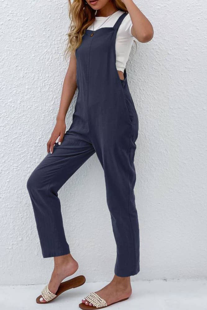 Solid Color Pocket Jumpsuit Navy