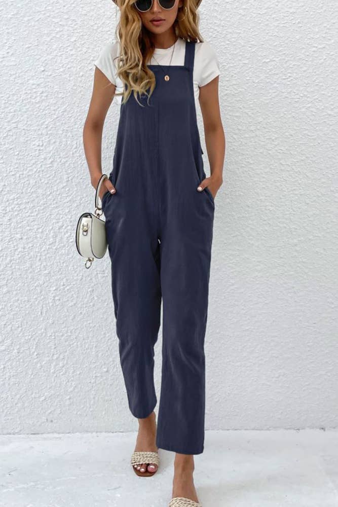 Solid Color Pocket Jumpsuit Navy