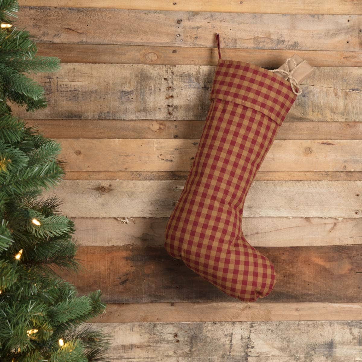 Burgundy Check Christmas Stocking