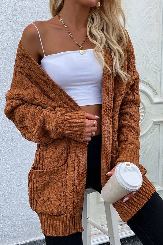 CABLE KNIT OPEN FRONT CASUAL CARDIGAN