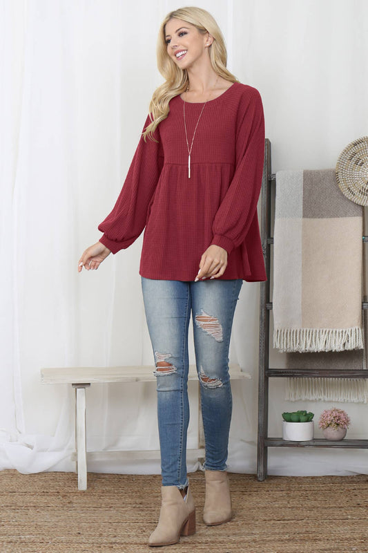Baby Doll Long Sleeve Waffle Top