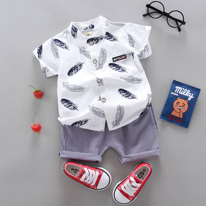 Leaf Print Shirt and Pants Set