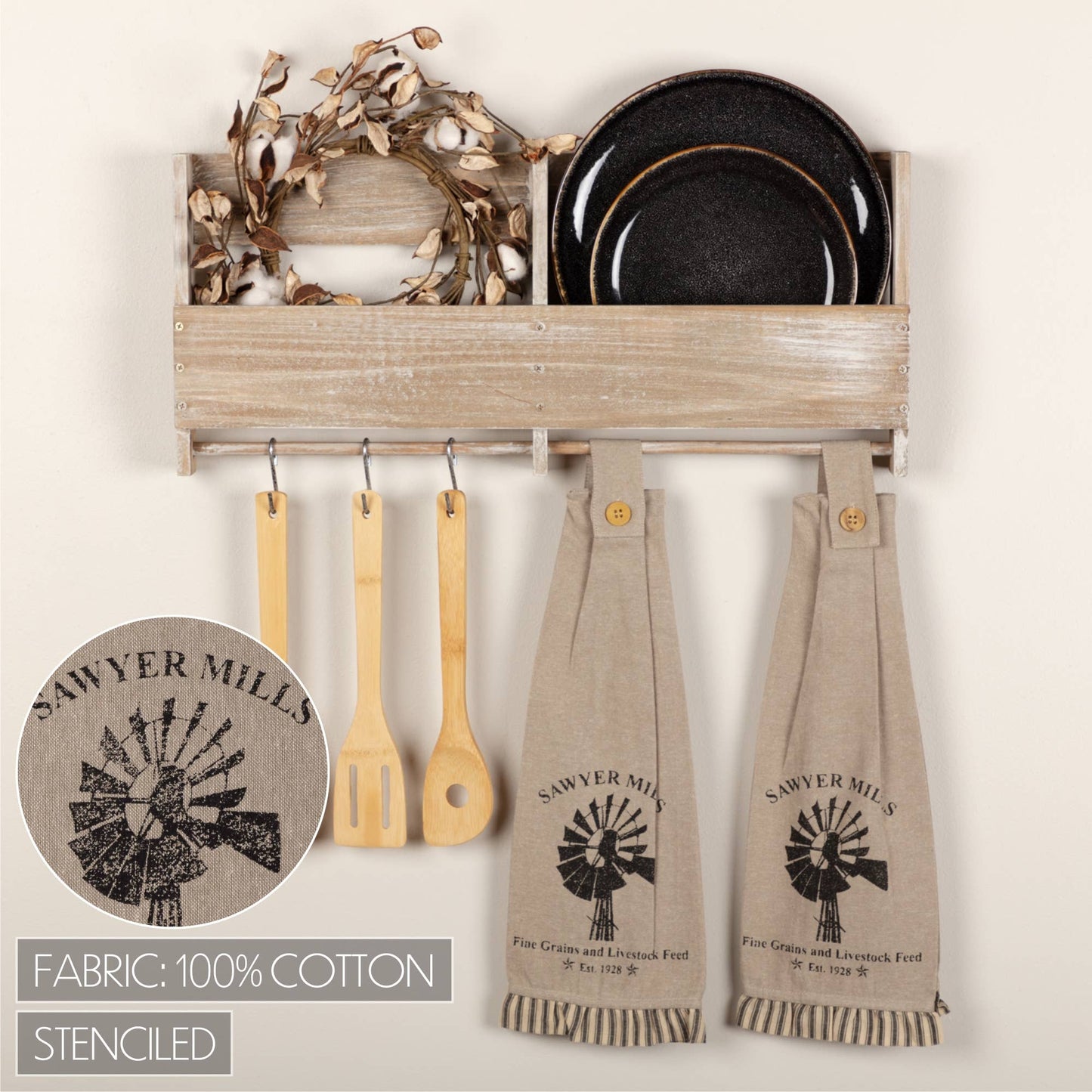 Sawyer Mill Charcoal Windmill Button Loop Kitchen Towel