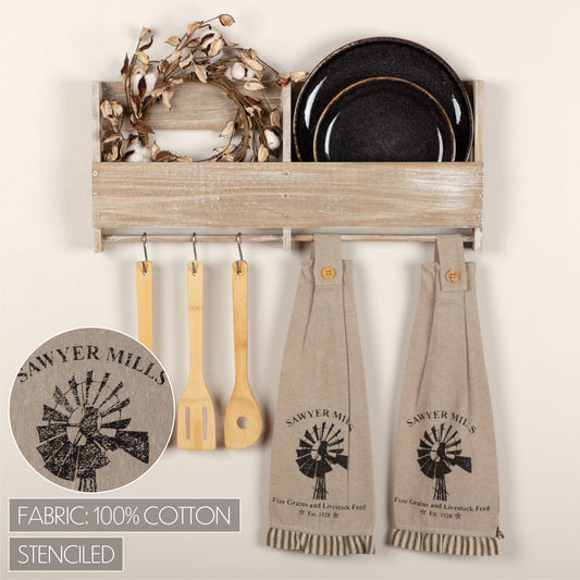 Sawyer Mill Charcoal Windmill Button Loop Kitchen Towel