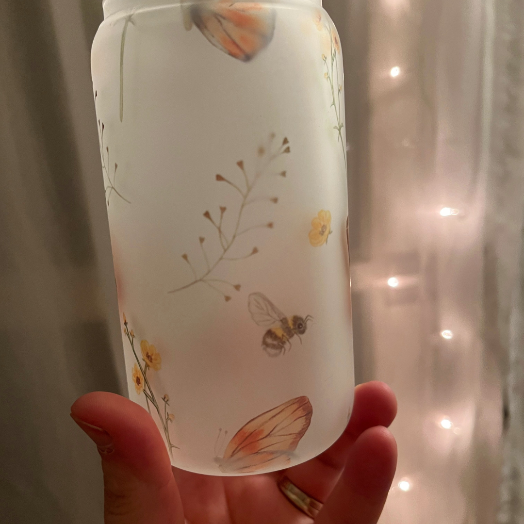 Butterfly & Bee's Glass Beer Can