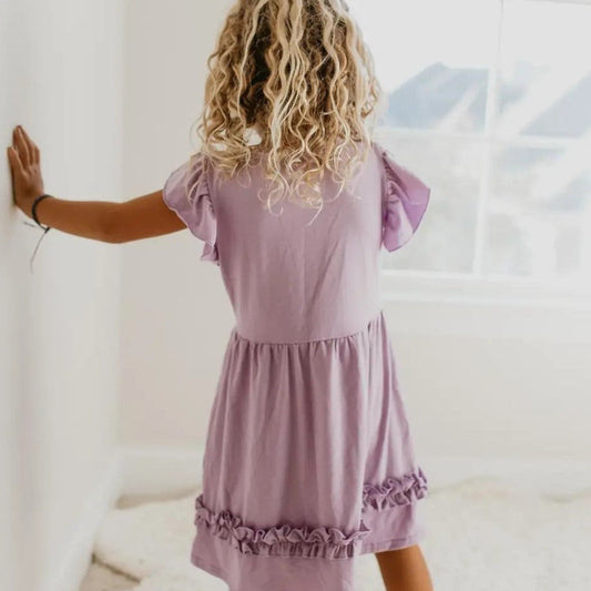 Pastel Lavender Ruffle Button  Dress