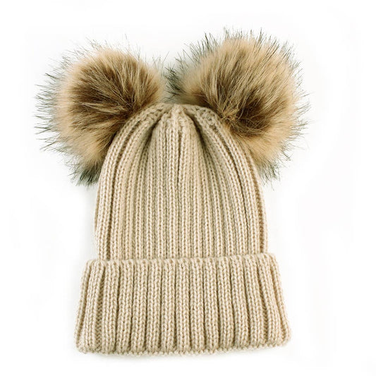 Double Hairball Knitted Beanie Hats