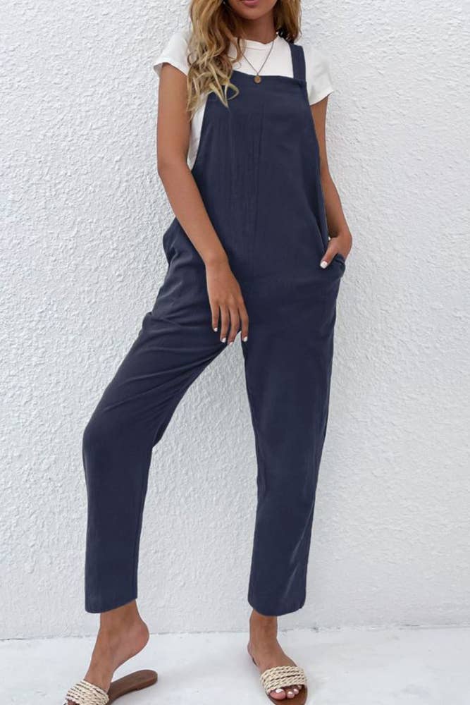 Solid Color Pocket Jumpsuit Navy