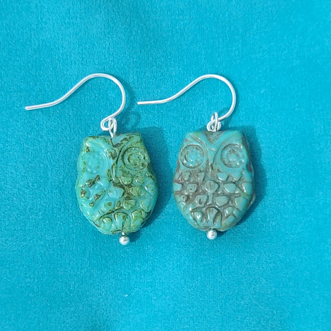 Turquoise Owl Wire Wrapped Earrings