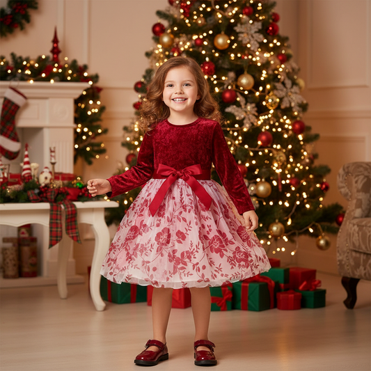 Girls Long Sleeve Red Dress