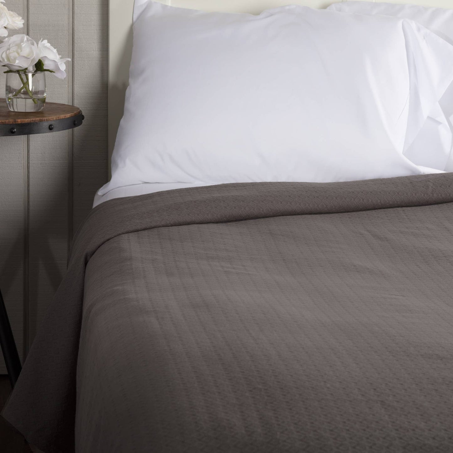 Serenity Grey Queen Cotton Woven Blanket 90x90