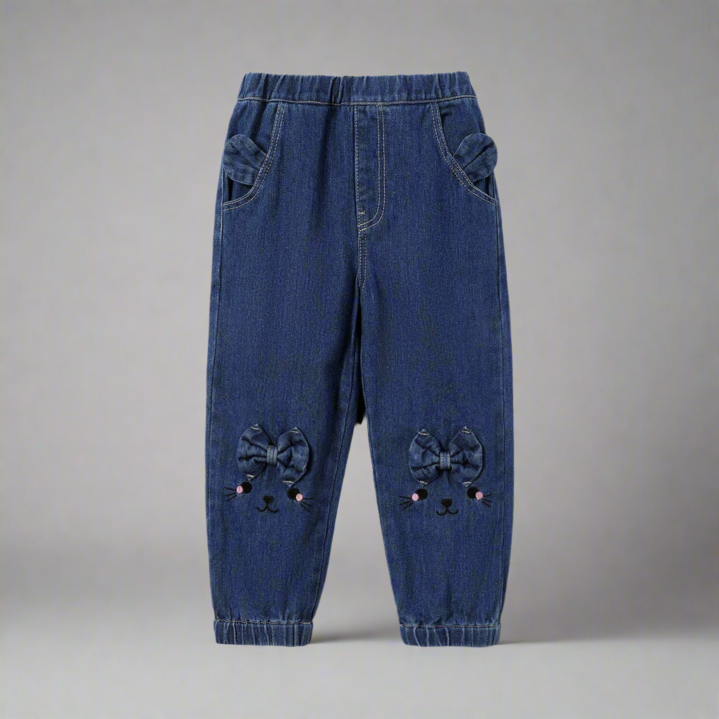 Toddler Girl Denim Jeans - With Bunny Embroidered on Knee