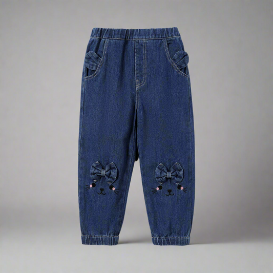 Toddler Girl Denim Jeans - With Bunny Embroidered on Knee