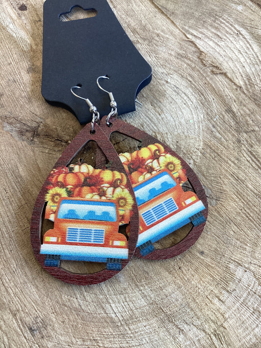 Fall Earrings - Truck with Pumkins