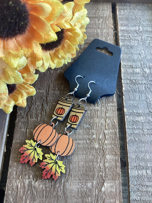 Fall Earrings - Spice Pumpkin Leaves Dangle