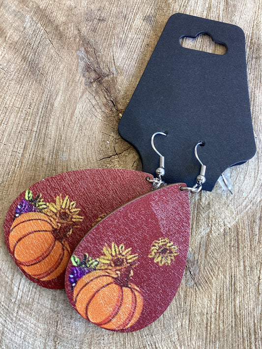 Fall Earrings - Teardrop Pumpkin and Sunflower